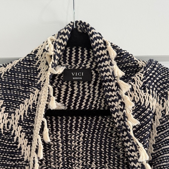 VICI Navy and Cream Sweater Cardigan​ - Picture 2 of 4